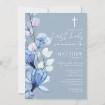 Dusty Blue Transparent Floral First Holy Communion