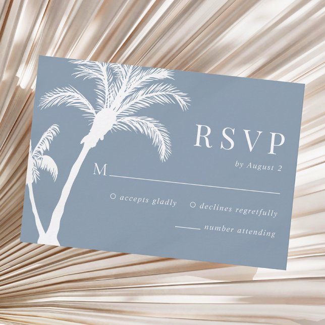 Dusty Blue Tropical Handflatan Träd Beach Wedding OSA Kort (Skapare uppladdad)