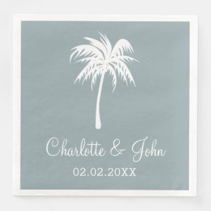 Dusty Blue Tropical Handflatan Träd Bröllop Napkin Pappersservett