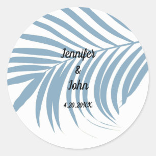 Dusty Blue Tropical Handflatan Träd Löv Cute Bröll Runt Klistermärke