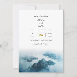 Dusty Blue Tropical Seaside Island Beach Wedding Inbjudningar