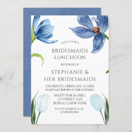 Dusty Blue Tulip Peony Bridesmaids Luncheon Inbjudningar