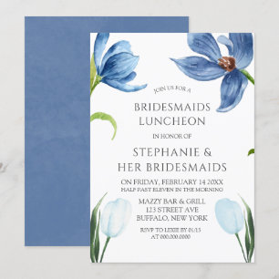 Dusty Blue Tulip Peony Bridesmaids Luncheon Inbjudningar