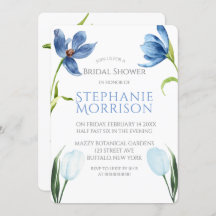 Dusty Blue Tulip Peony Inbjudningskort för möhippa