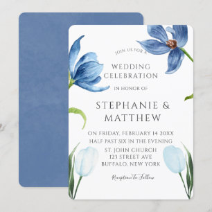 Dusty Blue Tulip Watercolor Peony Bröllop Inbjudningar