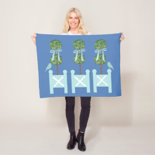 Dusty Blue Turcos Topiary Bird Throw Fleecefilt