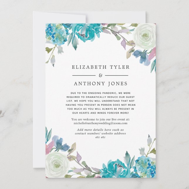 Dusty Blue & Turquoise Reducerad Bröllopsgästlista Meddelande (Framsida)