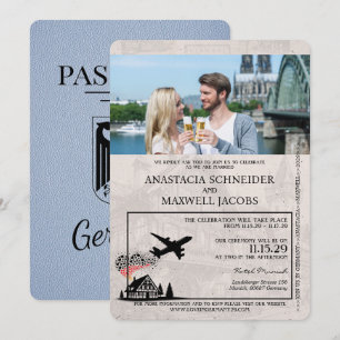 Dusty Blue Tyskland Passport Wedding-inbjudan Inbjudningar