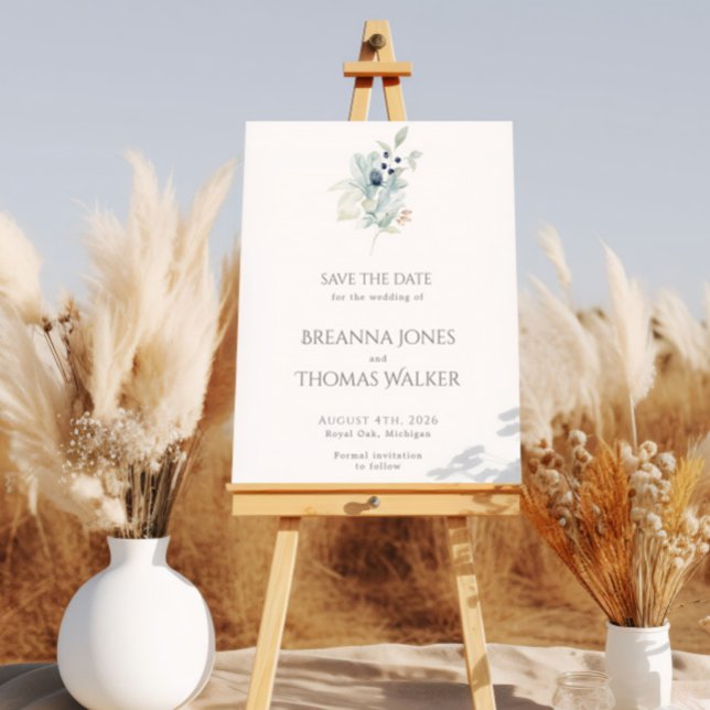 Dusty Blue Välkomsttecken | Elegant Vår Blommigt Poster (Skapare uppladdad)