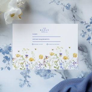 Dusty Blue Vapensköld Blommigt Bröllop OSA Kort