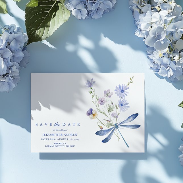 Dusty Blue Vapensköld Blommigt Bröllop Spara Datumet (Skapare uppladdad)