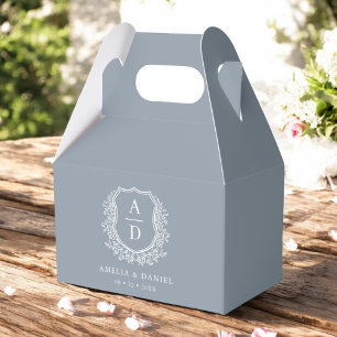 Dusty Blue Vapensköld Blommigt Monogram Bröllop Mo Presentaskar