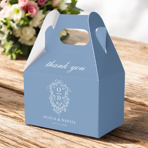 Dusty Blue Vapensköld Blommigt Monogram Bröllop Mo Presentaskar