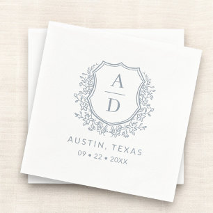 Dusty Blue Vapensköld Modern Monogram Bröllop Pappersservett