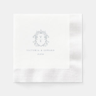 Dusty Blue Vapensköld Monogram Bröllop Pappersservett