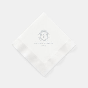 Dusty Blue Vapensköld Monogram Bröllop Pappersservett