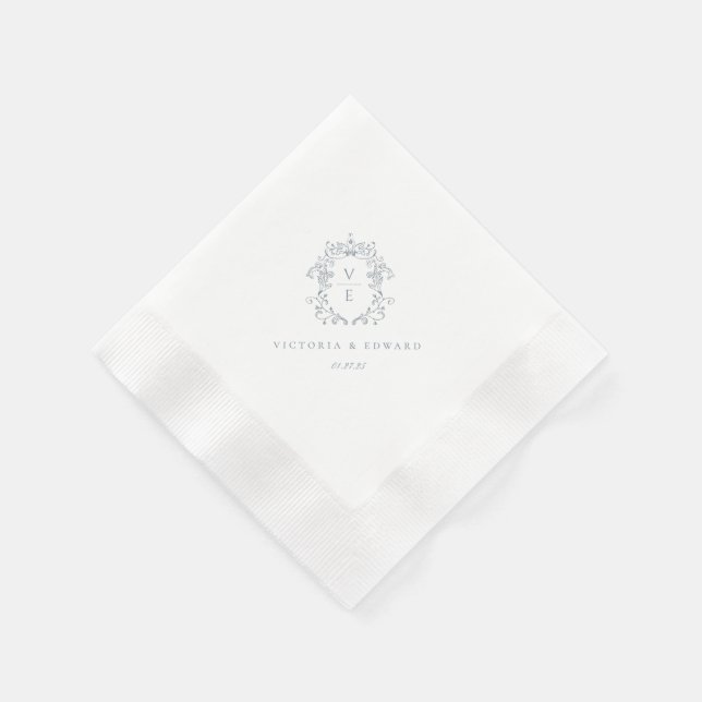 Dusty Blue Vapensköld Monogram Bröllop Pappersservett (Hörn)