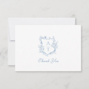 Dusty Blue Vapensköld Monogram Bröllop - tackkort Tack Kort