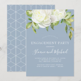 Dusty Blue Vår Blommigt Peony Förlovningsfest Inbjudningar