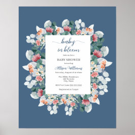 Dusty Blue Vattencolor wildblomdusch Poster