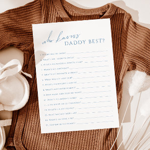 Dusty Blue Vem känner pappa Baby Shower Game Card Inbjudningar
