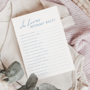 Dusty Blue Vem känner till Mamma Baby Shower Game Inbjudningar