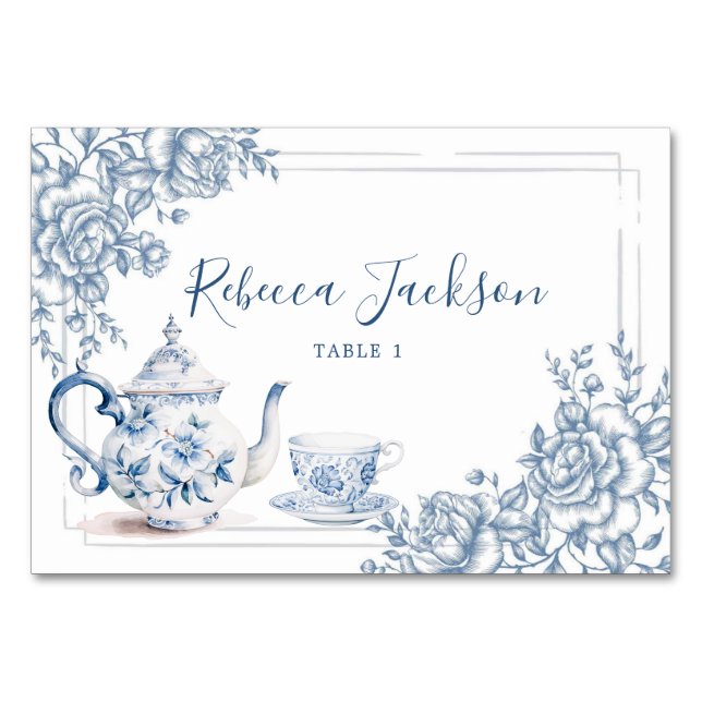 Dusty Blue Victorian Garden Aeftermiddag Tea Bord  Bordsnummer (Framsidan)