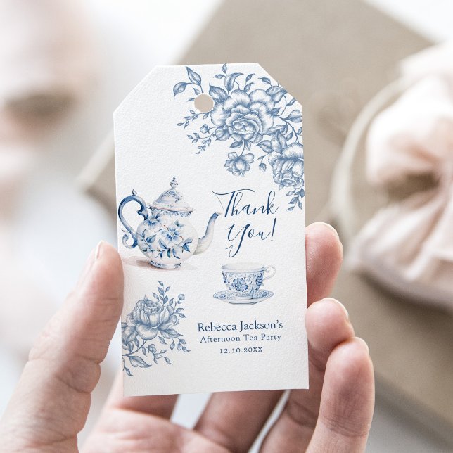 Dusty Blue Victorian Garden Möhippa Tea Tack Presentetikett (Skapare uppladdad)