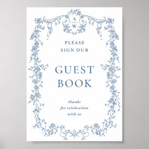 Dusty Blue Victorian Grace Guestbook Bröllop-tecke Poster