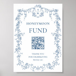 Dusty Blue Victorian Honeymoon Fund Bröllop-tecken Poster