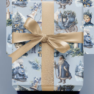 Dusty Blue Victorian Julafton Wrapping Papper Presentpapper