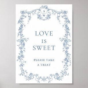 Dusty Blue Victorian Kärlek är Sweet Bröllop Sign Poster