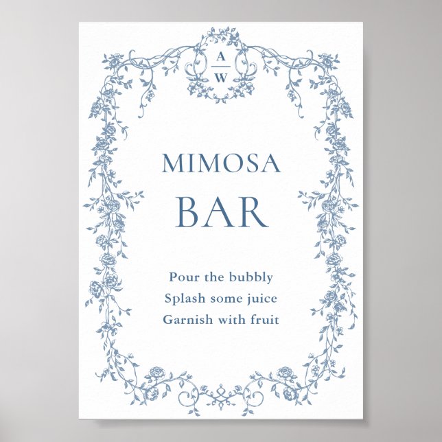 Dusty Blue Victorian Mimosa Pub Bröllop-tecken Poster (Framsidan)