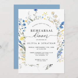 Dusty Blue Vild Flowers Blommigt Rehearsal Dinner Inbjudningar