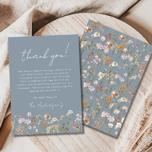 Dusty Blue Vildblomma Baby i Knopp Baby Shower Tack Kort