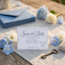 Dusty Blue Vildblomma Elegant Skript Spara Datum