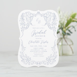 Dusty Blue Vintag Monogram-Möhippa Inbjudningar