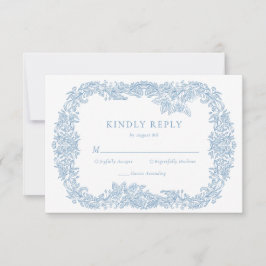 Dusty Blue Vintage Barocka Blommiga Svarskort OSA Kort