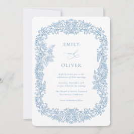 Dusty Blue Vintage Baroque Blommigt Bröllop Inbjudningar