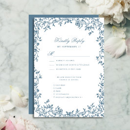Dusty Blue Vintage Blommig Elegant Skript Bröllop OSA Kort
