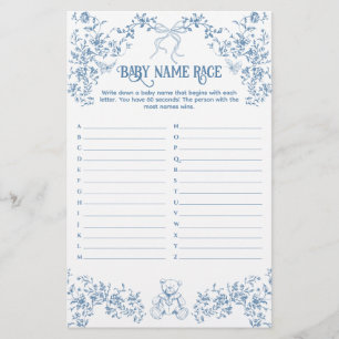 Dusty Blue Vintage Blommigt Baby Baby Namn Tävling