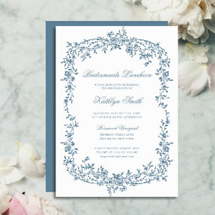 Dusty Blue Vintage Blommigt Bridesmaids Luncheon Inbjudningar