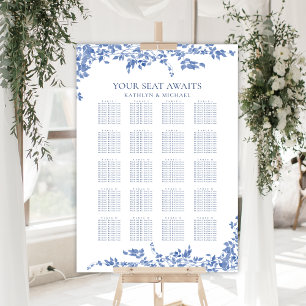 Dusty Blue Vintage Blommigt Bröllop 20 Bord säten Poster
