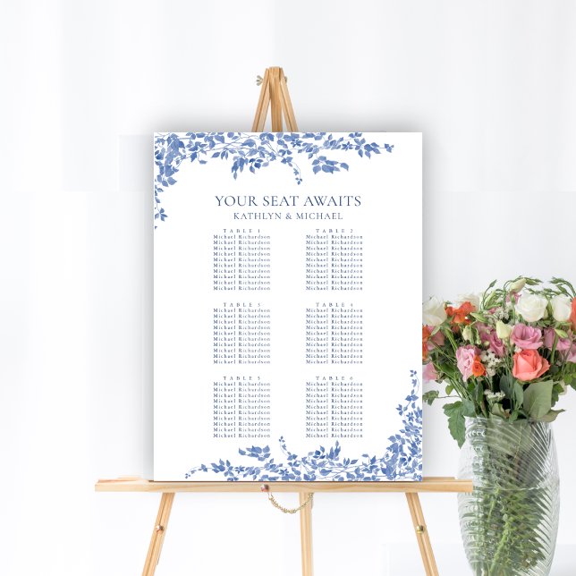Dusty Blue Vintage Blommigt Bröllop 6 Bord säten Poster (Skapare uppladdad)
