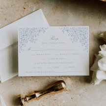 Dusty Blue Vintage Blommigt Line Art