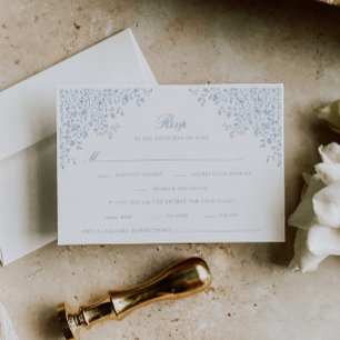 Dusty Blue Vintage Blommigt Line Art OSA Kort