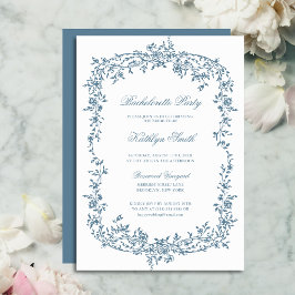 Dusty Blue Vintage Blommigt Ram Bachelorette Party Inbjudningar