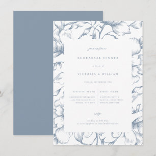 Dusty Blue Vintage Blommigt Rehearsal Dinner Meddelande
