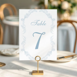 Dusty Blue Vintage Blommigt Romantic Bröllop Bordsnummer