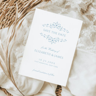 Dusty Blue Vintage Blommigt Spara Datumet